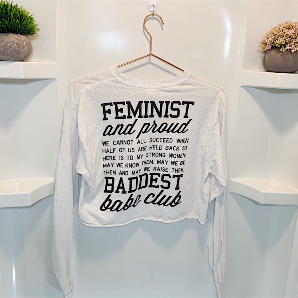 Feminist Custom Crop Top Rose decal on chest